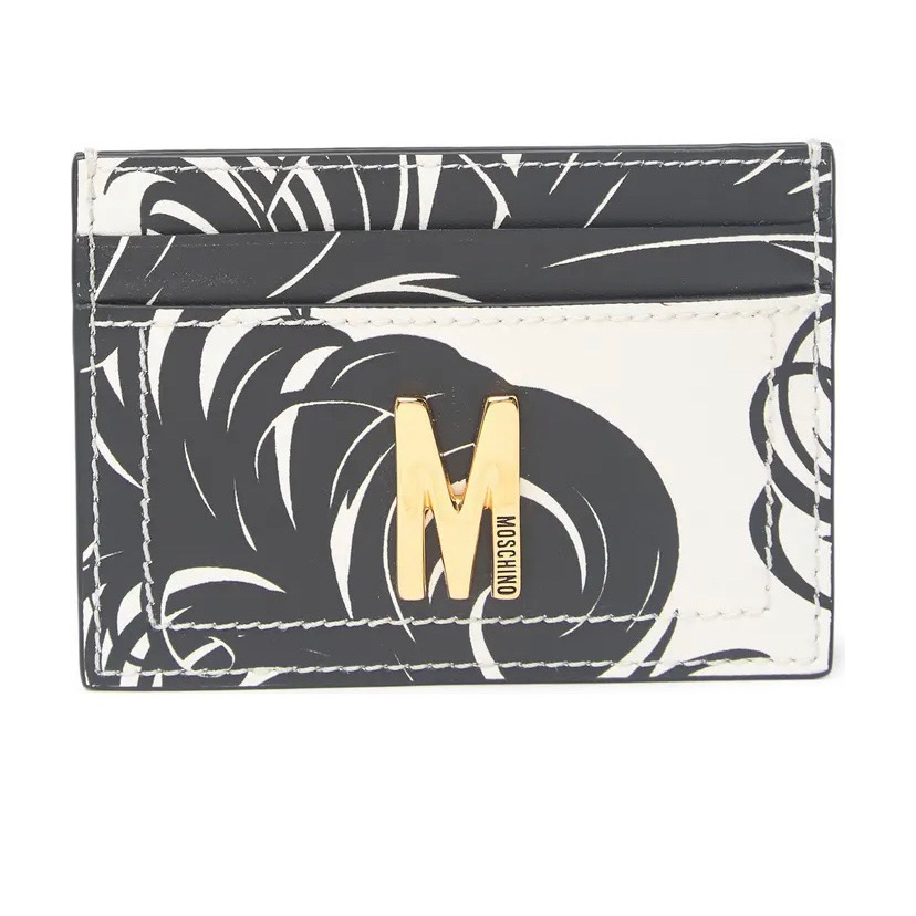 Nwt Moschino M Plaque Flora Print Leather Card Holder